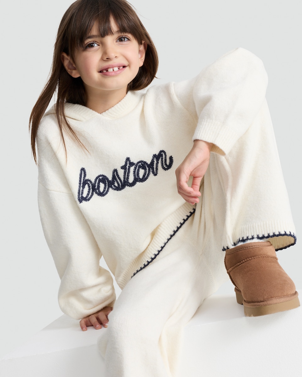 image 1 of F&F Girls 2-Piece Boston Hoodie and Trousers Set in Cream
