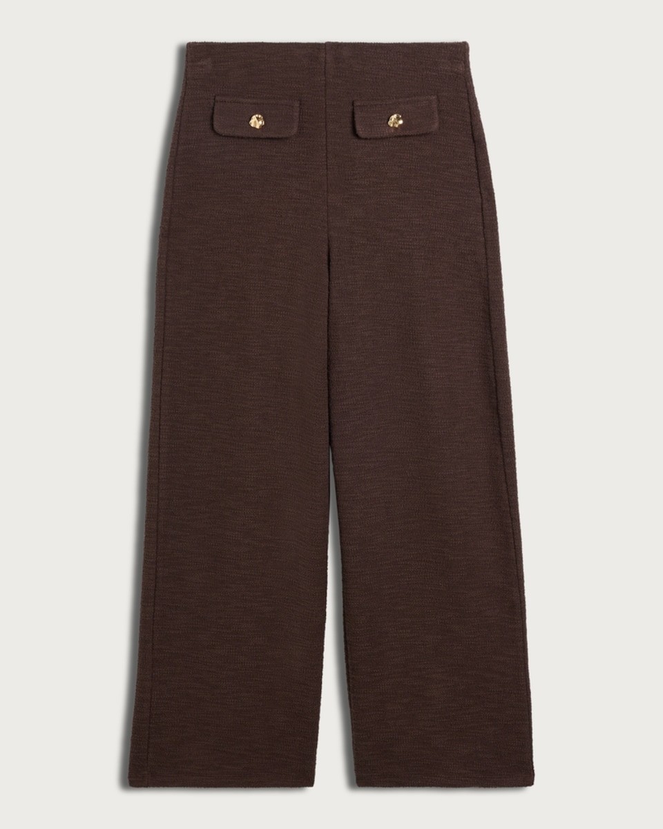 F&F Cotton Rich Boucle Textured Wide Leg Trousers in Chocolate