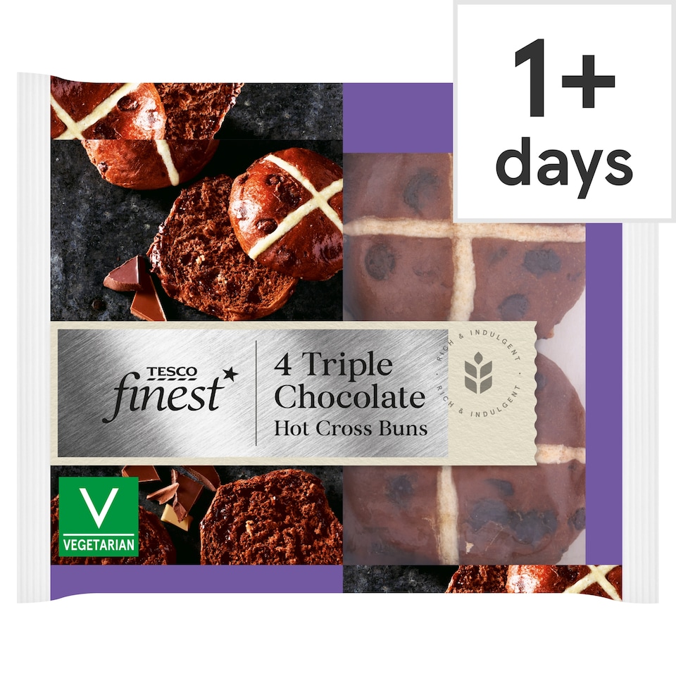 Tesco Finest Triple Chocolate Hot Cross Buns 4 Pack