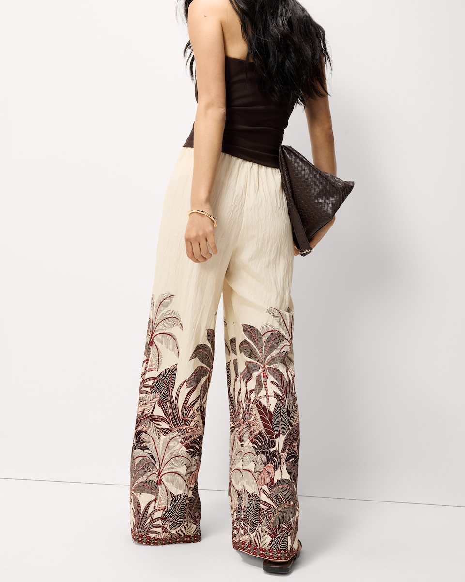 image 1 of The F&F Edit Leaf Print Wide Leg Trousers in Multi Red