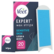 Veet Expert Wax Strips Legs Body Sensitive Hair Removal 20 Pack