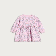 F&F Girls Cotton Rich Unicorn and Rainbow Print Sweat Dress in Pink
