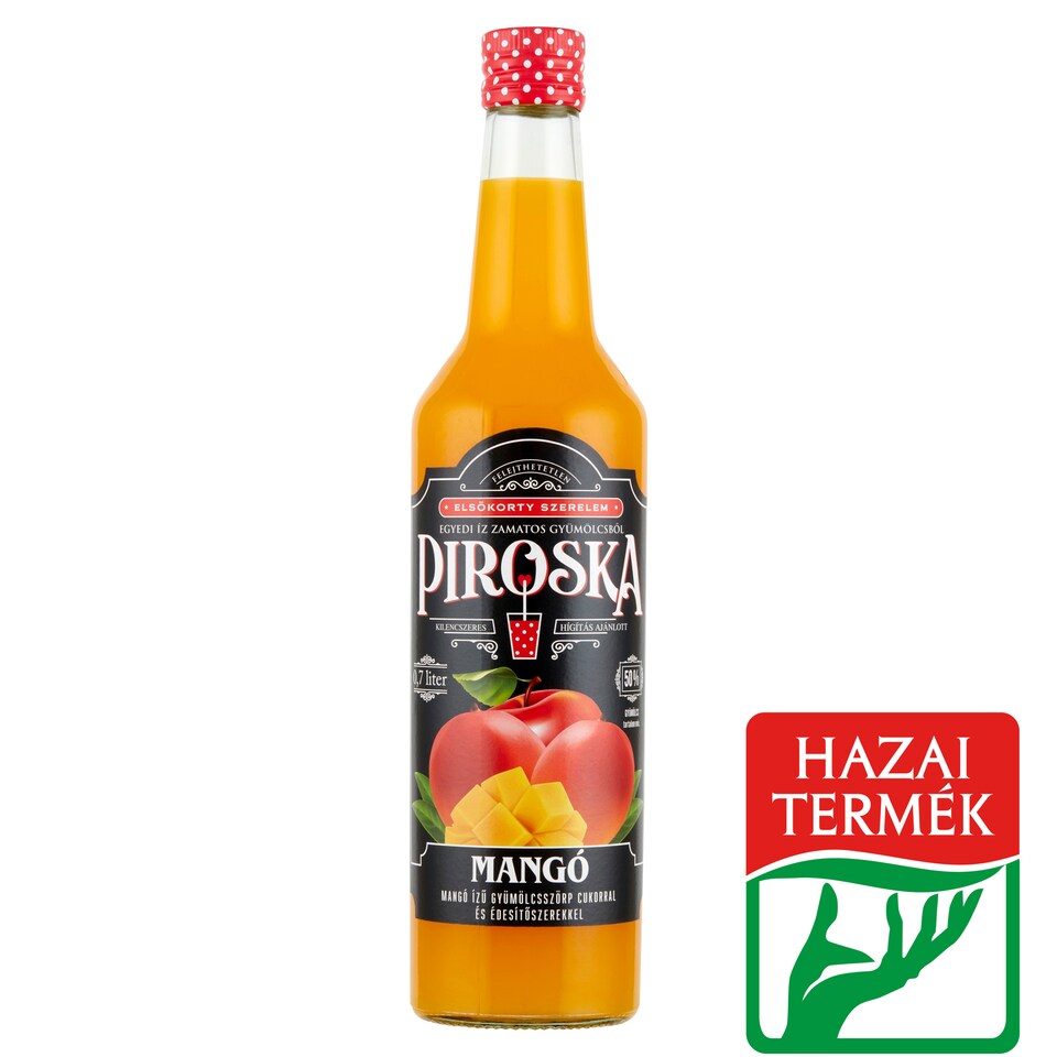 Piroska mangó ízű gyümölcsszörp cukorral és édesítőszerrel 0,7 l