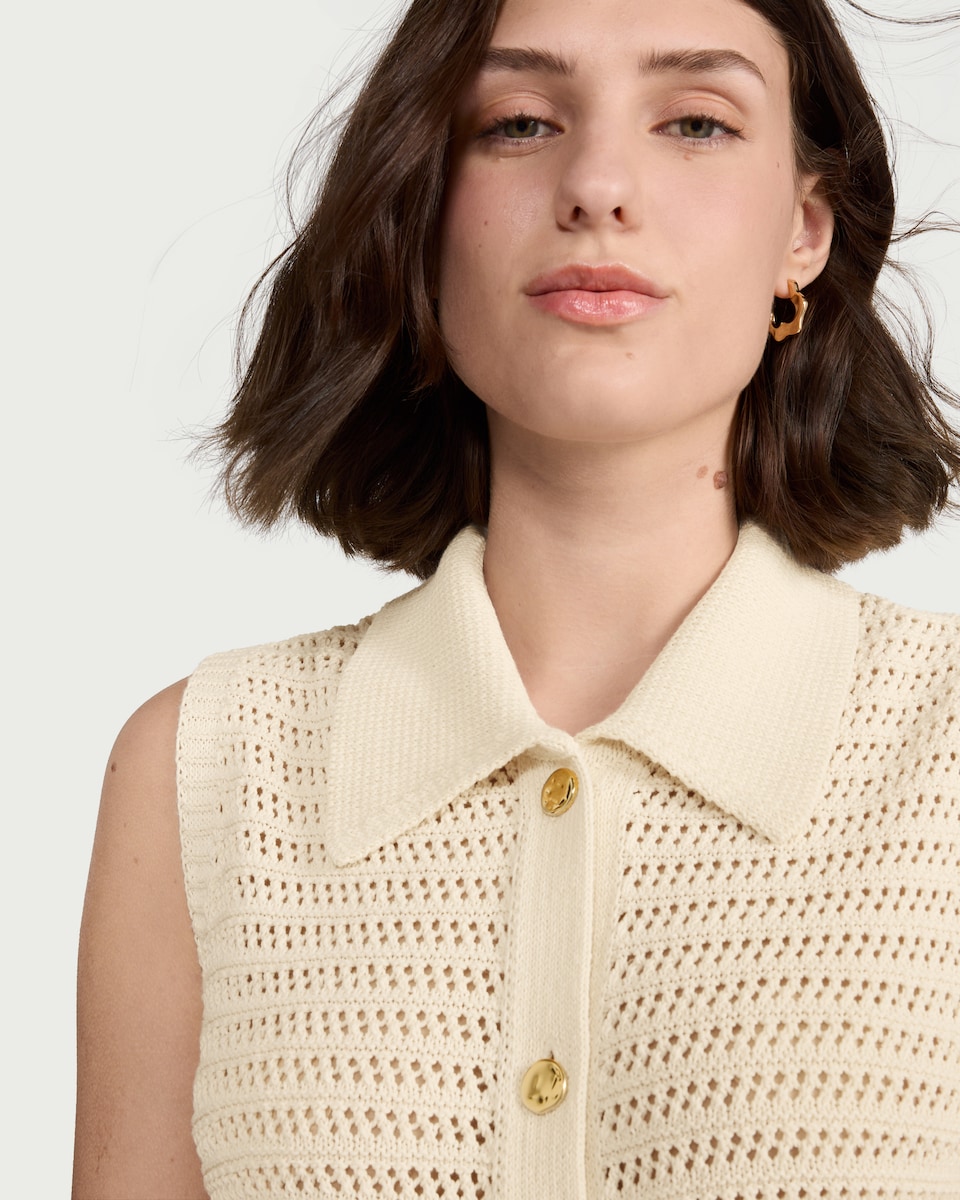 image 1 of F&F Fringed Button Up Vest in Cream