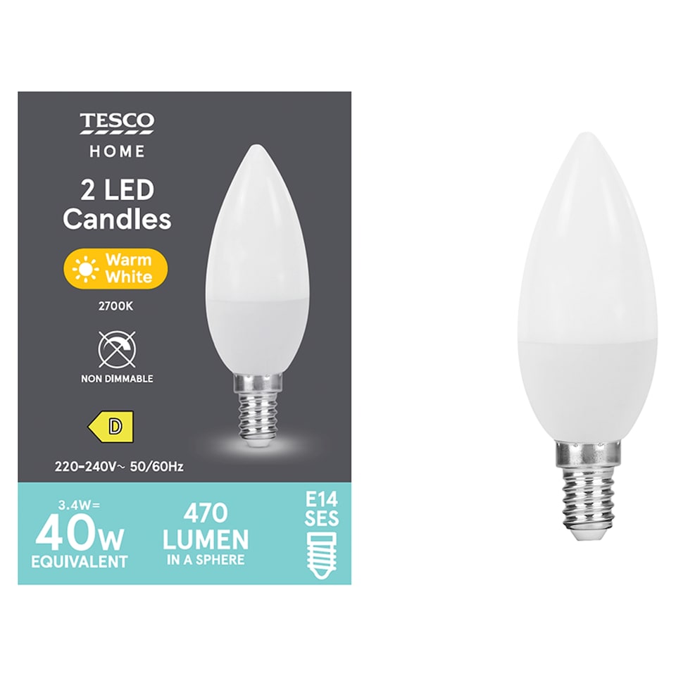 Tesco Led Candle 40W Ses 2 Pack