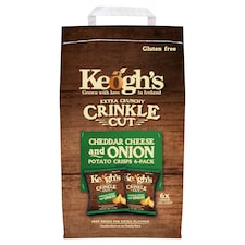 Keoghs Crinkle Cut Chedder Cheese And Onin Crisps 6 Pack 180G