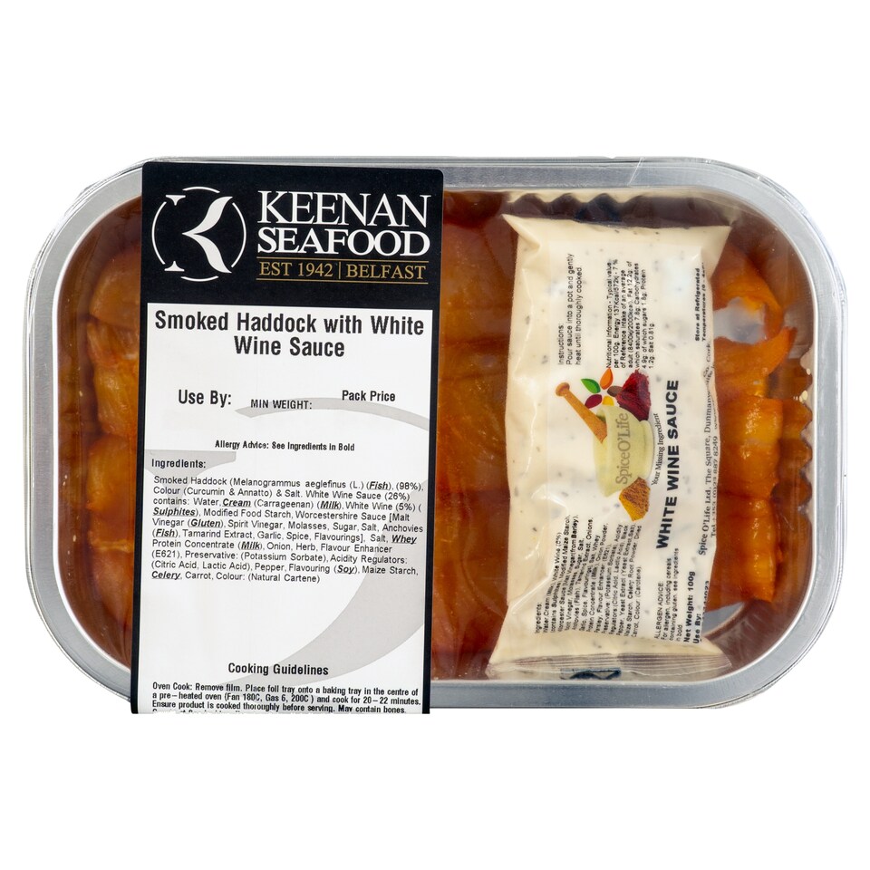 Keenan Seafood Smoked Haddock with White Wine Sauce 220g