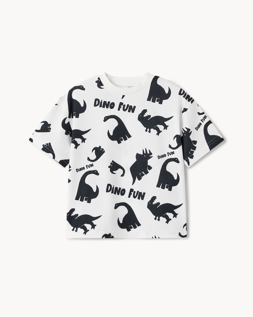image 1 of F&F Boys Pure Cotton Dinosaur T-Shirt in Multi