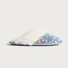 F&F Girls Sequin Faux Fur Trim Mule Slippers in Blue