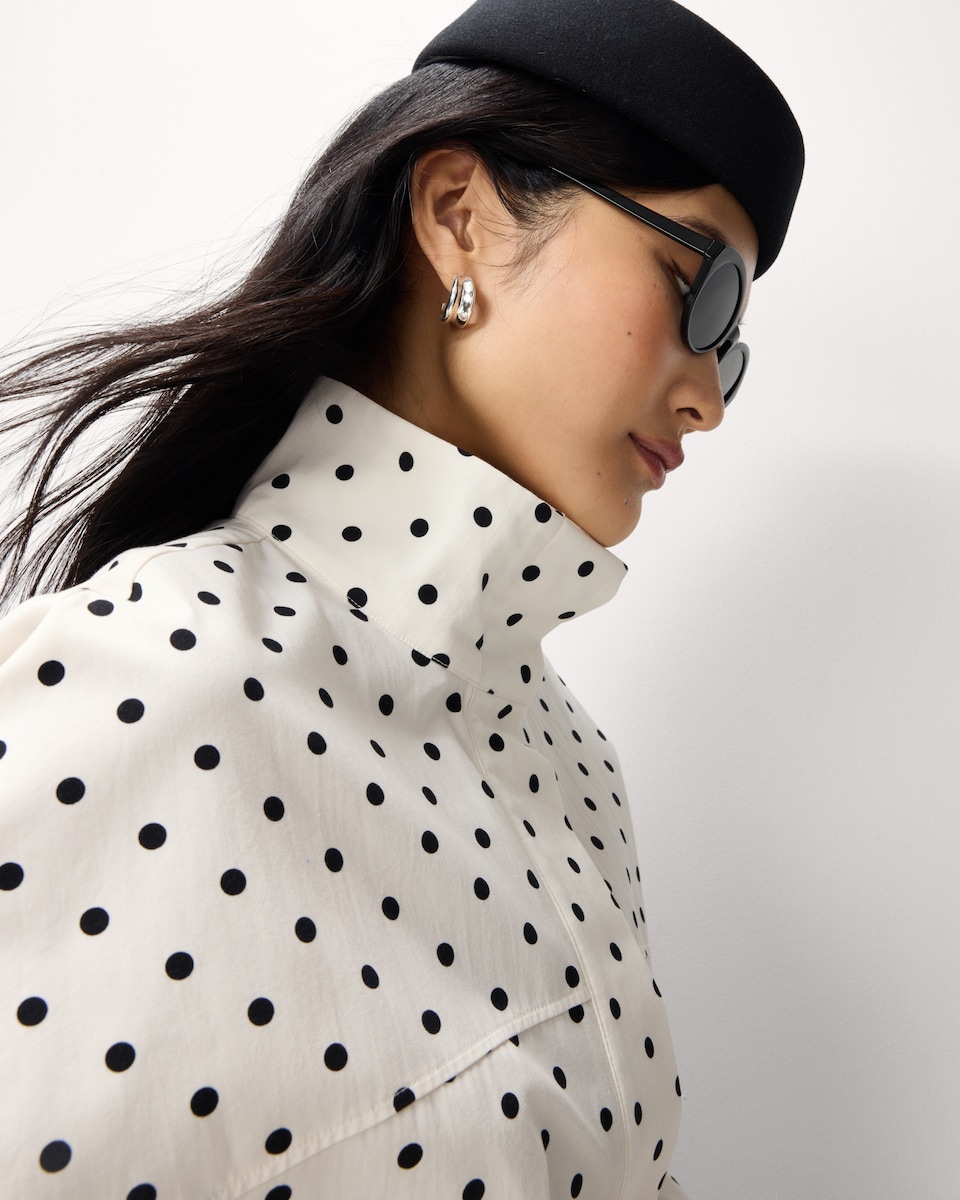 image 1 of F&F Pure Cotton Polka Dot Funnel Neck Track Jacket in Cream