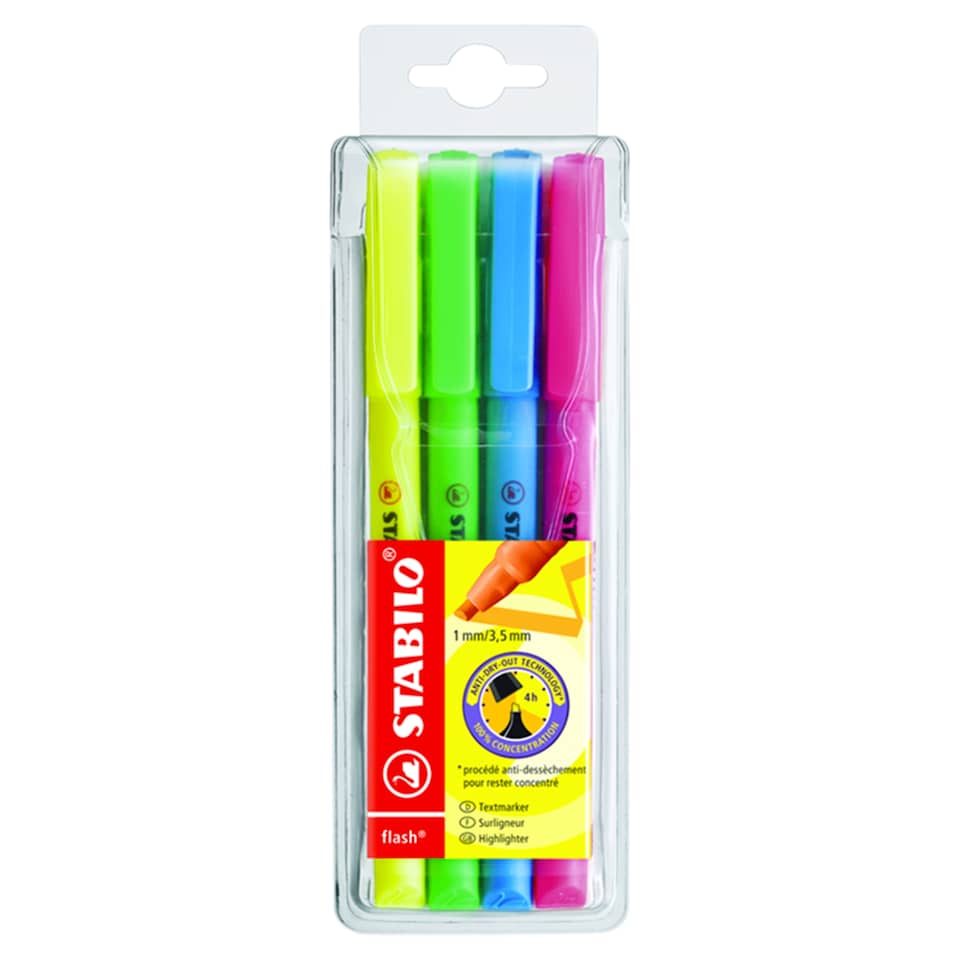 Stabilo Flash zvýrazňovač púzdro 4 ks