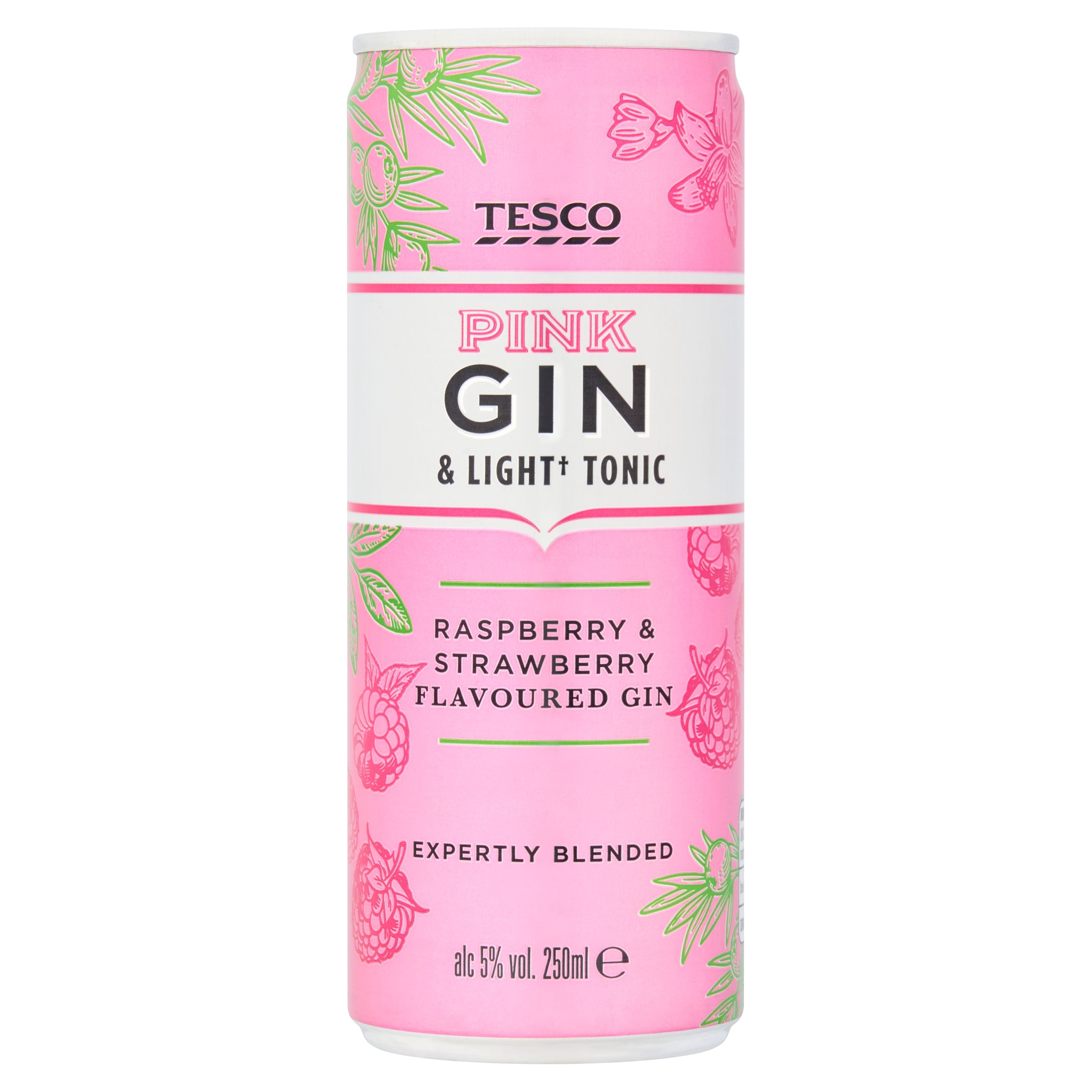 Tesco Pink Gin and Light Tonic Water Raspberry & Strawberry 250ml