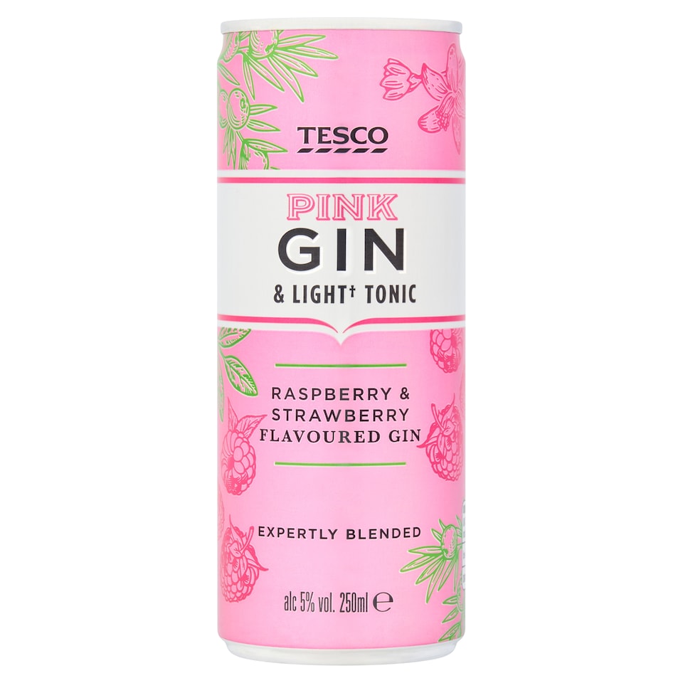 Tesco Pink Gin and Light Tonic Water Raspberry & Strawberry 250ml