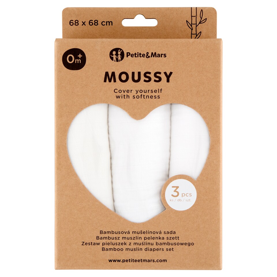 Petite&Mars Moussy Total White bambusz muszlin pelenka szett 68 x 68 cm 3 db-os