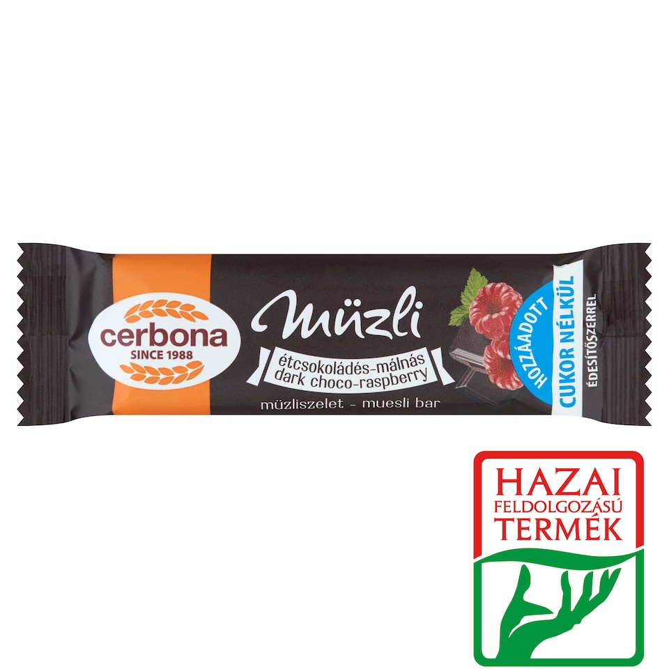 Cerbona étcsokoládés-málnás müzliszelet hozzáadott cukor nélkül, édesítőszerrel 20 g 1. kép