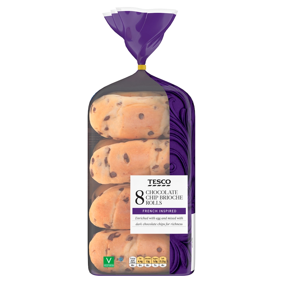 Tesco Chocolate Chip Brioche Rolls 8 Pack