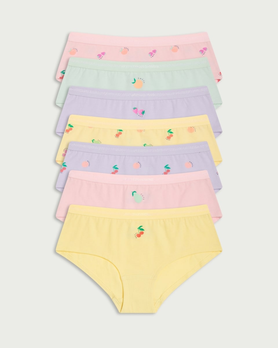 image 1 of F&F Girls 7-Pack Pure Cotton Fruit Print Short Knickers in Multi