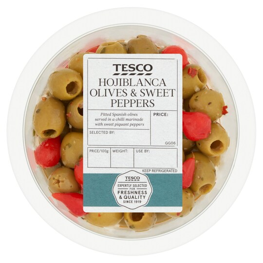 Tesco Hojiblanca Olives, Sweet Peppers 115G Tesco Groceries