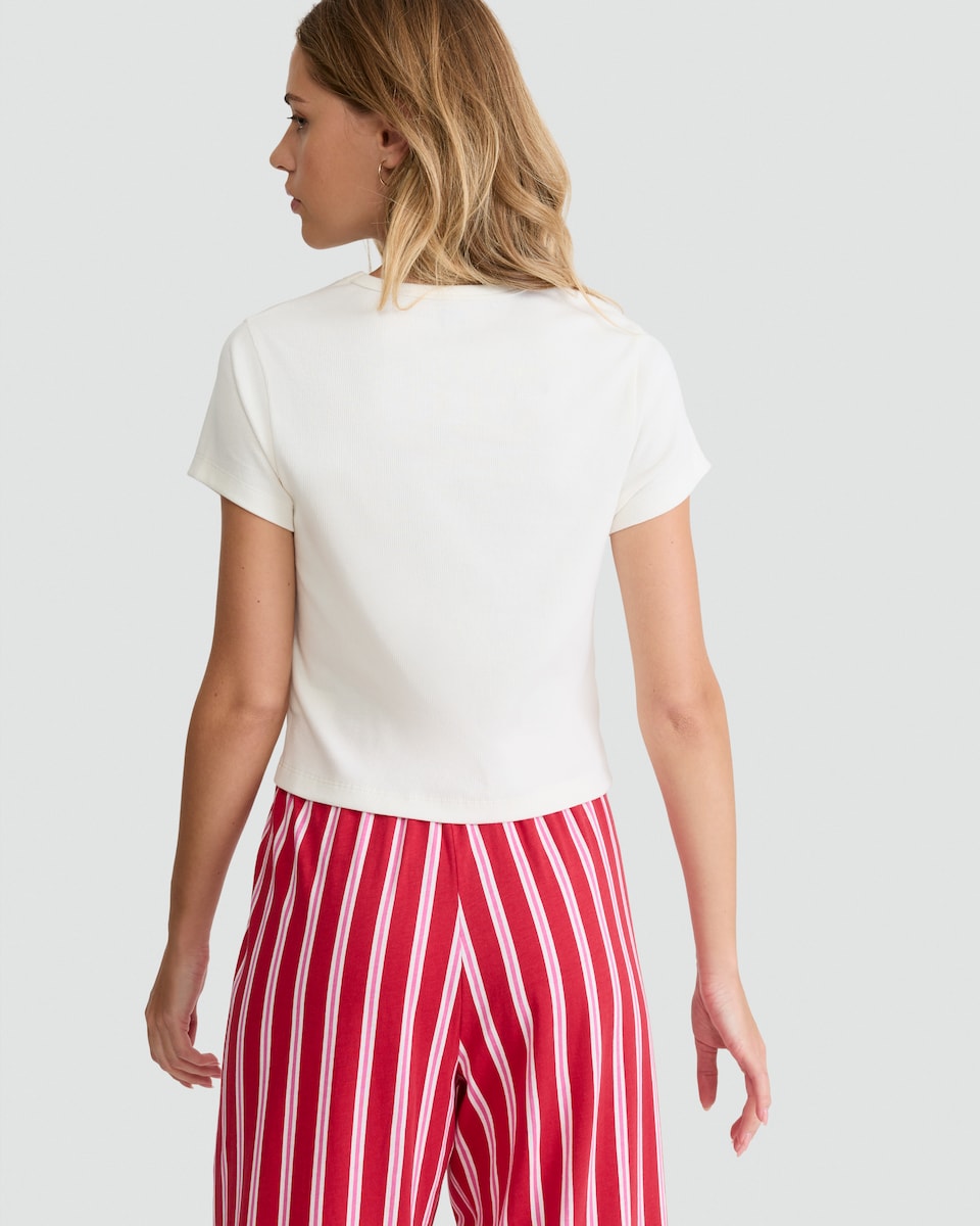 image 1 of F&F Cotton Rich Heart Embroidered Pyjama T-Shirt in White