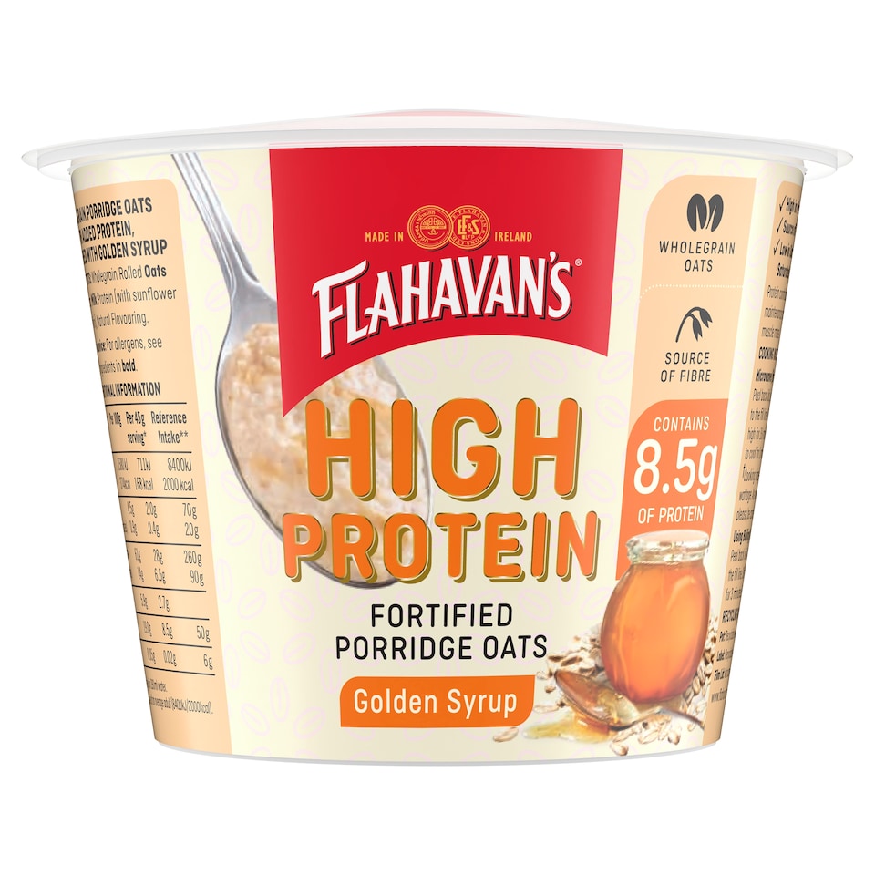 Flahavans High Protein Fortified Porridge Oats Golden Syrup Pot 45g