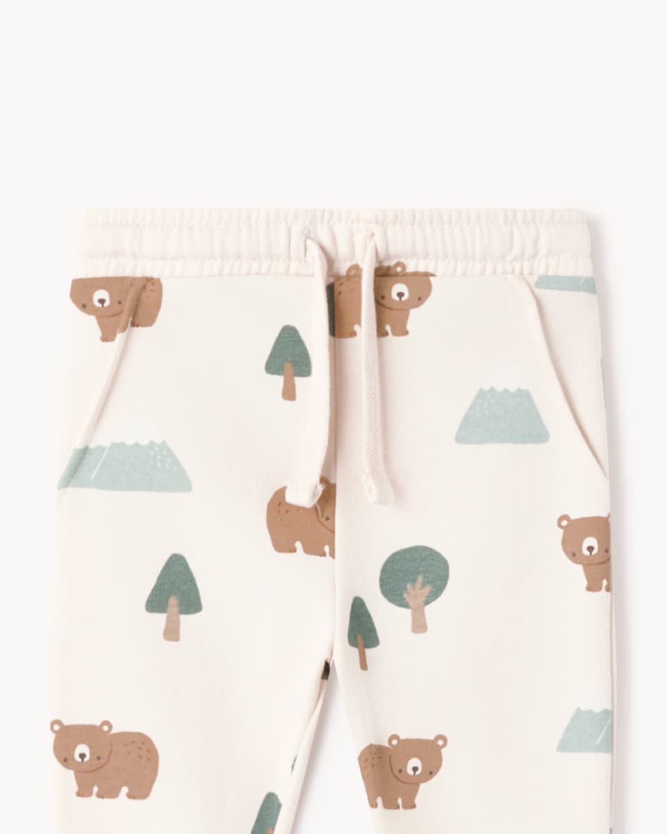 image 1 of F&F Baby Cotton Rich Woodland Print Sweatshirt and Joggers Set in Neutral