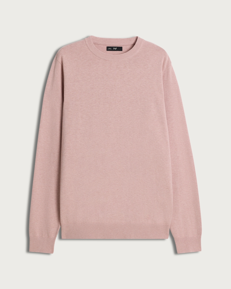 F&F Pure Cotton Ribbed Crew Neck Jumper in Pink