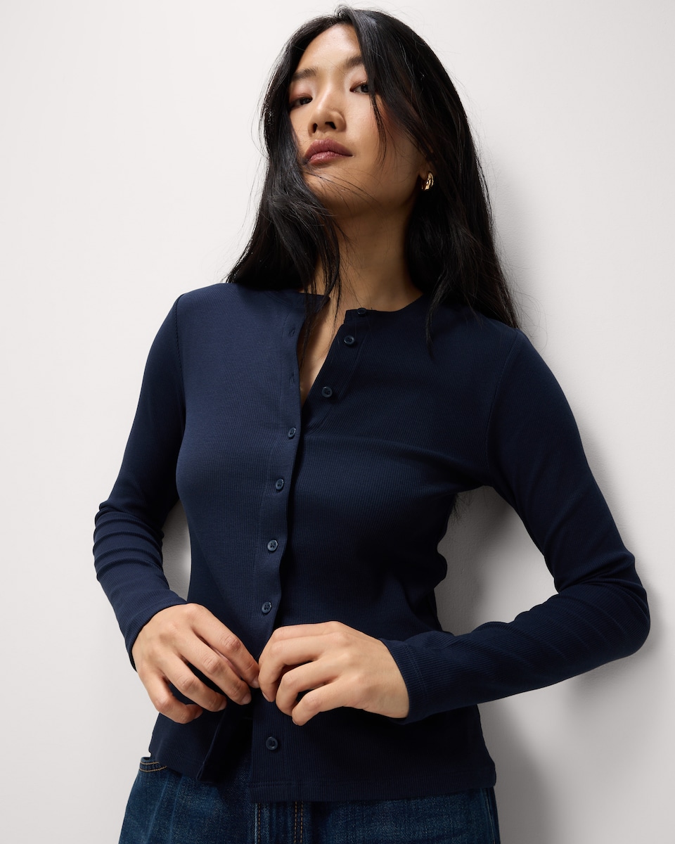 image 1 of F&F 2-Pack Cotton Rich Ribbed Button Up Tops in Multi Black