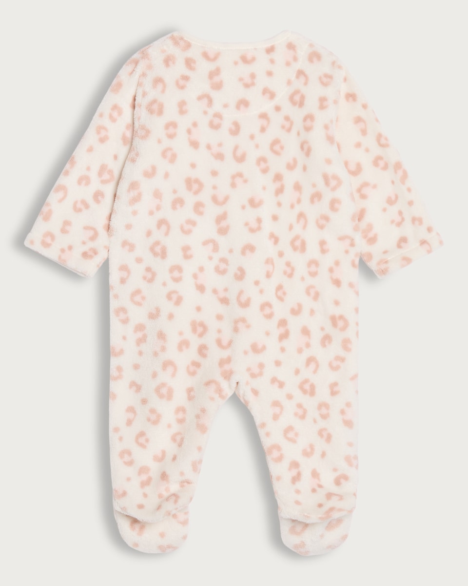 image 1 of F&F Baby Soft Touch Fleece Leopard Print Sleepsuit in Pink