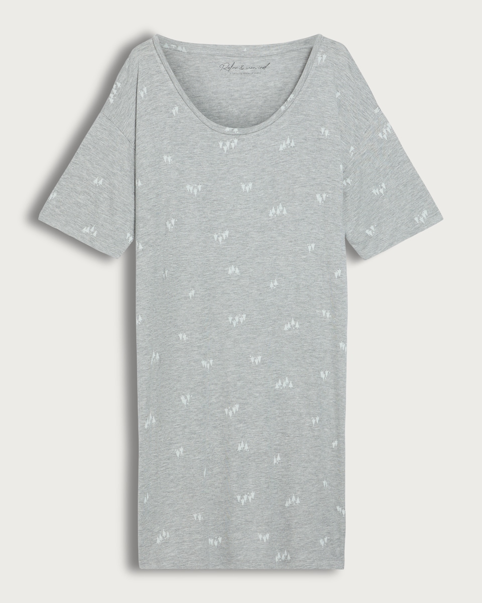 image 1 of F&F Tree Print Pyjama Dress in Grey