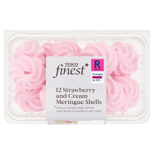 Tesco Finest 12X Strawberry & Cream Meringue Shells Tesco Groceries