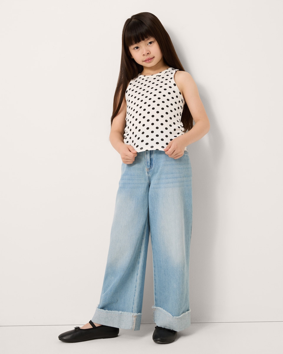 image 1 of F&F Girls Cotton Rich Polka Dot Vest in White