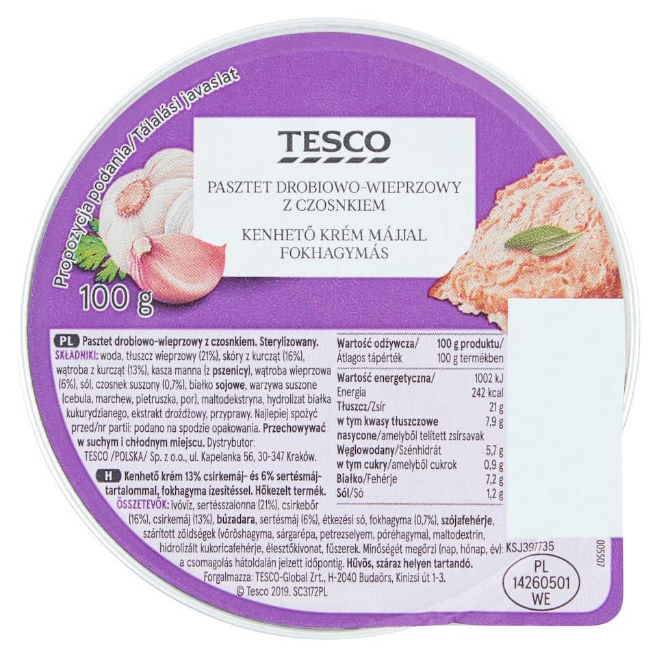 Tesco Pork and Poultry Pate with Garlic 100 g