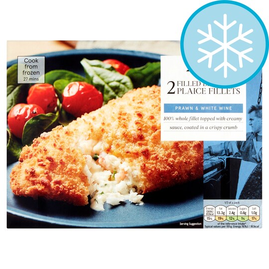 Tesco 2 Plaice Fillets Prawns In A White Wine Sauce 370G Tesco Groceries