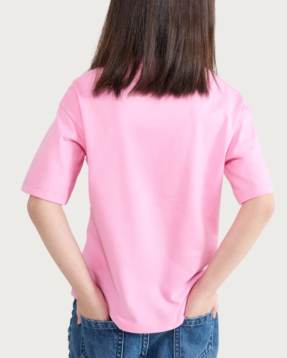 image 1 of F&F Girls Pure Cotton Listening to K-Pop T-Shirt in Pink