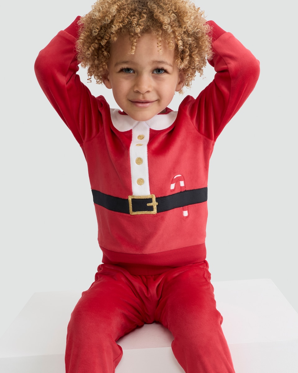 image 1 of F&F Minky Fleece Santa Sweatshirt and Cuffed Joggers Pyjamas in Red