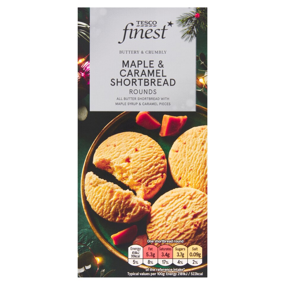 Obrázek 1 pro produkt Tesco Finest Máslové sušenky s javorovým sirupem a kousky karamelu 150g