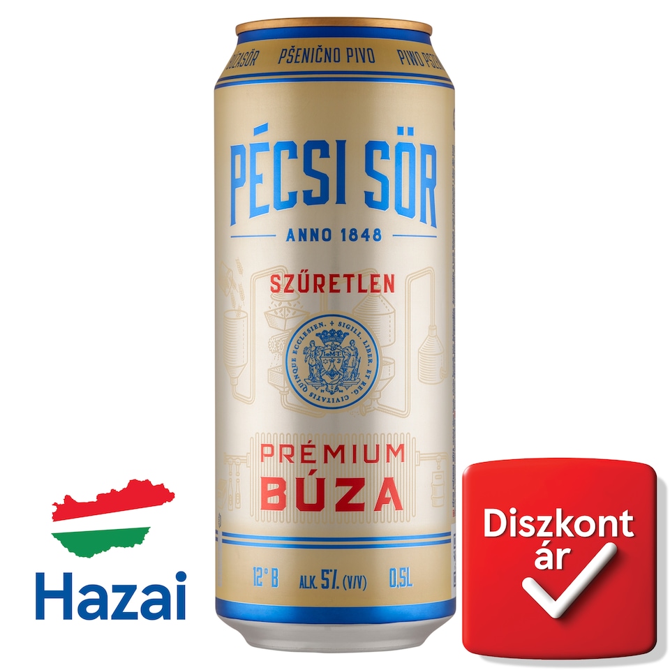 Pécsi Sör Prémium Búza szűretlen minőségi világos búzasör 5% 0,5 l  1. kép