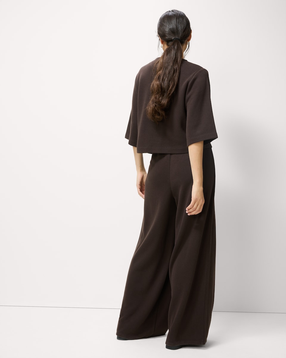 image 1 of F&F Brushed Pleated Wide Leg Co-ord Trousers in Chocolate