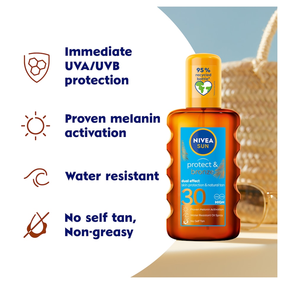 image 1 of NIVEA SUN Protect & Bronze Tan Activating Sun Oil Spray SPF30 200ml