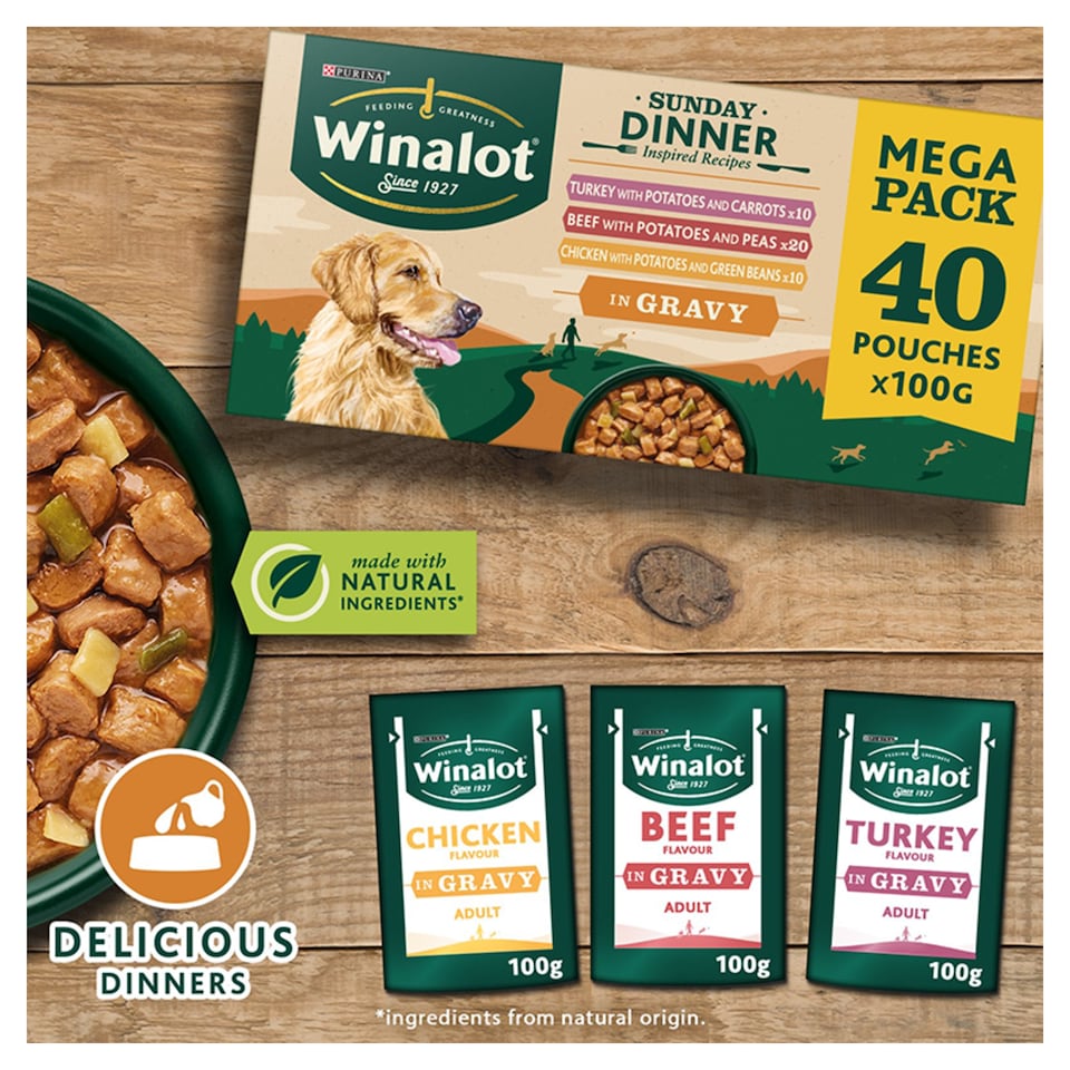 image 1 of WINALOT Sunday Dinner Mixed in Gravy Wet Dog Food 40x100g