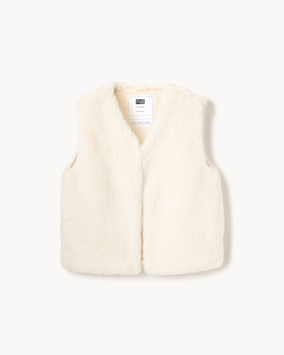 image 1 of F&F Girls Faux Fur Gilet in Cream