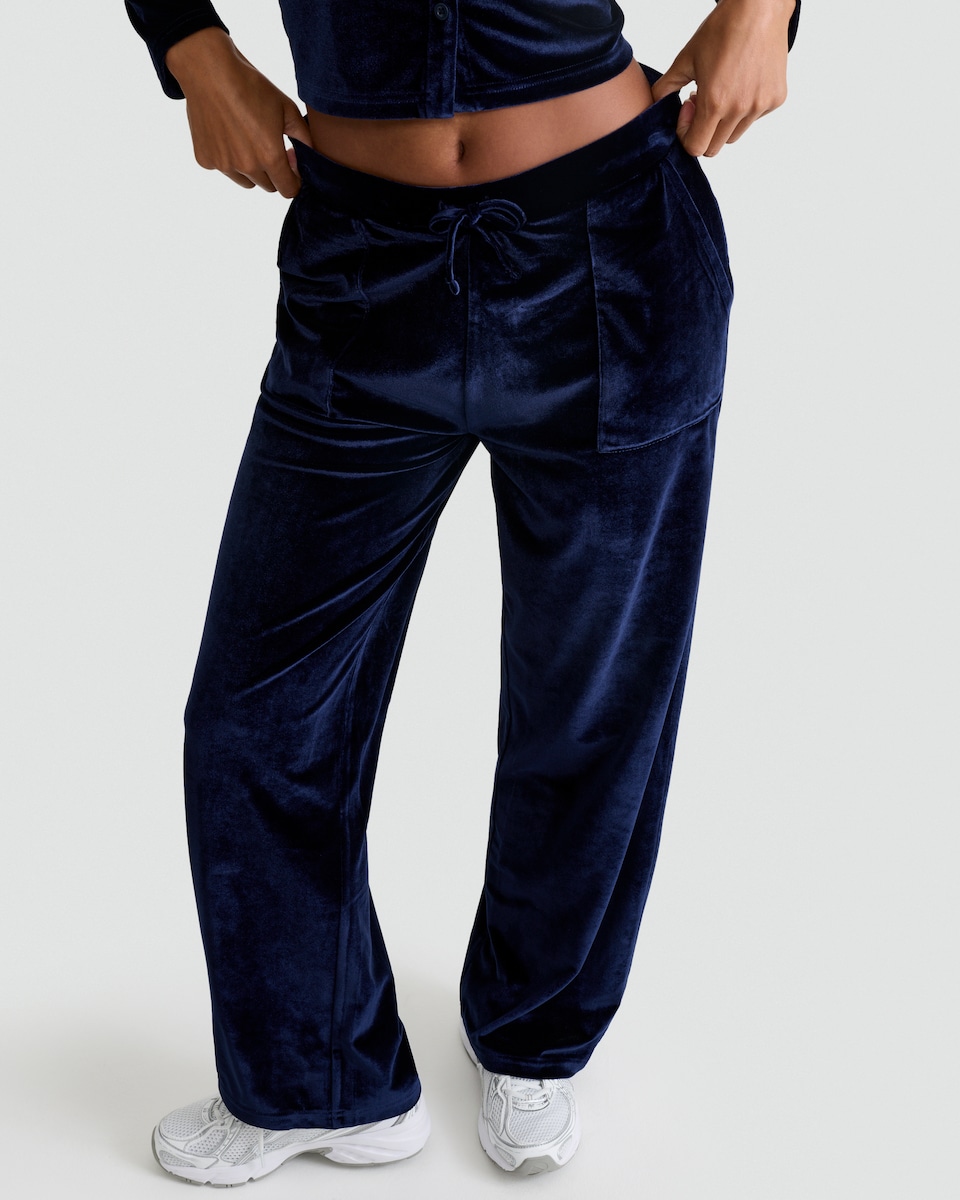 image 1 of OH ME OH MY Velvet Wide Leg Joggers in Navy