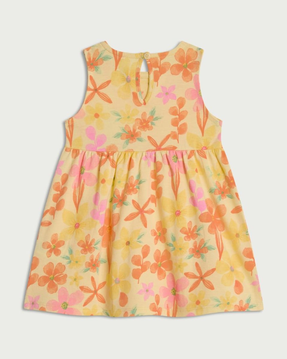 image 1 of F&F Baby Pure Cotton Floral Print Sleeveless Dress in Yellow