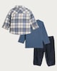 image 2 of F&F Baby 3-Piece Cotton Rich Shacket, Top and Trousers Set in Blue