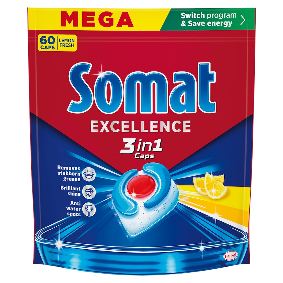 Somat Excellence 3in1 Lemon Fresh kapsuly do umývačky riadu 60 ks 1086 g