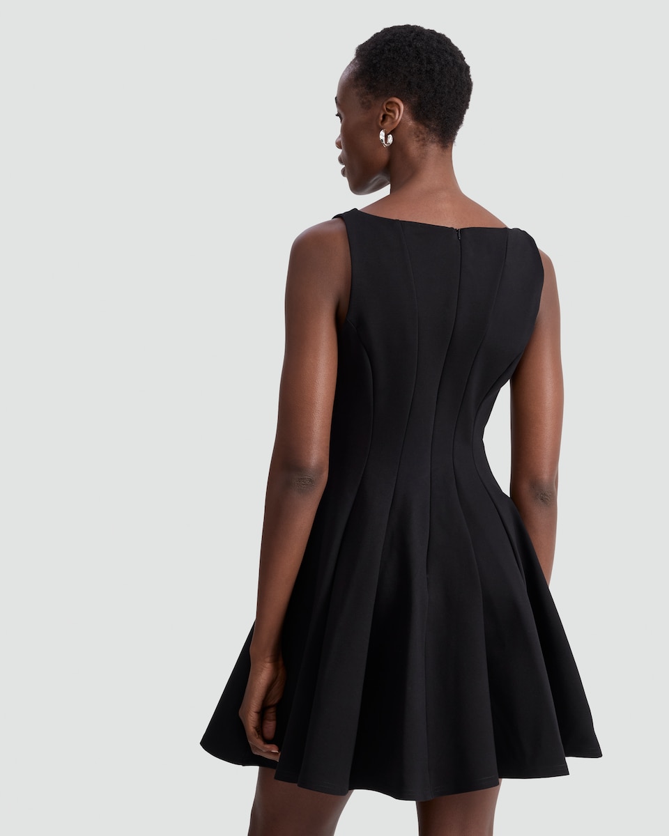 image 1 of F&F Ponte Sleeveless Pleated Dress in Black