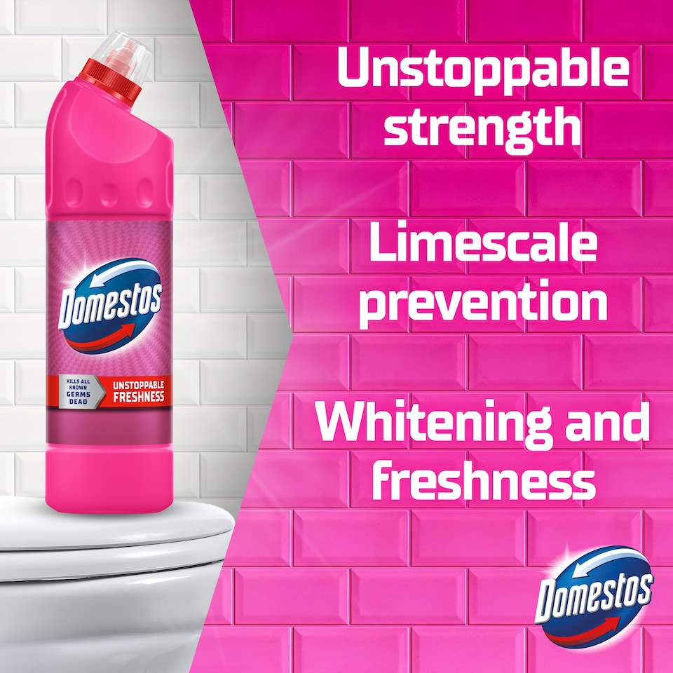 image 1 of Domestos Thick Bleach Pink Toilet & Bathroom Cleaner 750ml