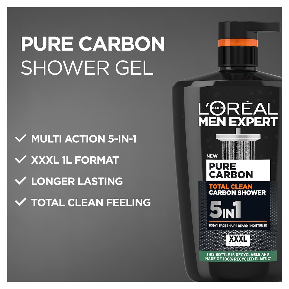 image 1 of L'Oreal Men Expert Pure Carbon 5in1 Shower Gel 1L