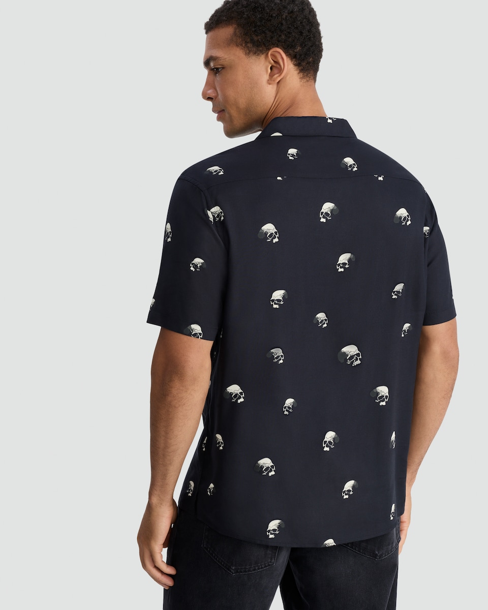 image 1 of F&F Skull Print Short Sleeved Shirt in Black