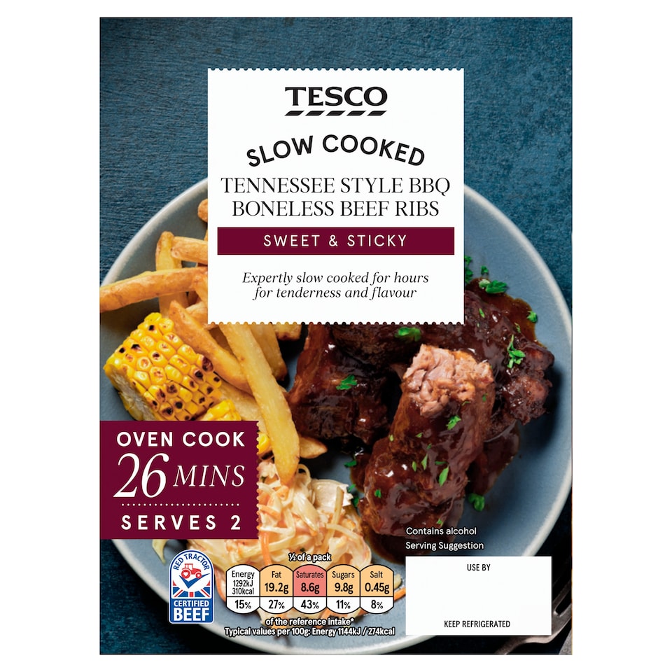 Tesco Slow Cooked Tennessee Style BBQ Boneless Beef Ribs 370g